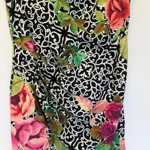 Joseph Ribkoff Black & White Scroll Floral Print Sleeveless Sheath Dress Size 8 - Picture 7 of 10